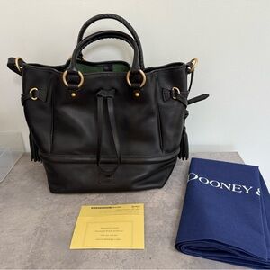 Dooney & Bourke Black Leather Tote with Gold Accents